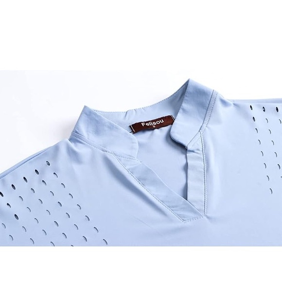 Felisou Dri-Fit Polo Tennis Golf Light Blue V-Neck Top - Picture 3 of 6